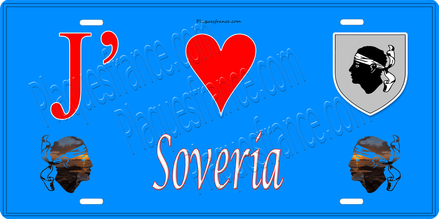 Plaque métal décorative 15 x 30 cm bleu J' ❤️ Soveria Canton de Golo-Morosaglia Haute-Corse