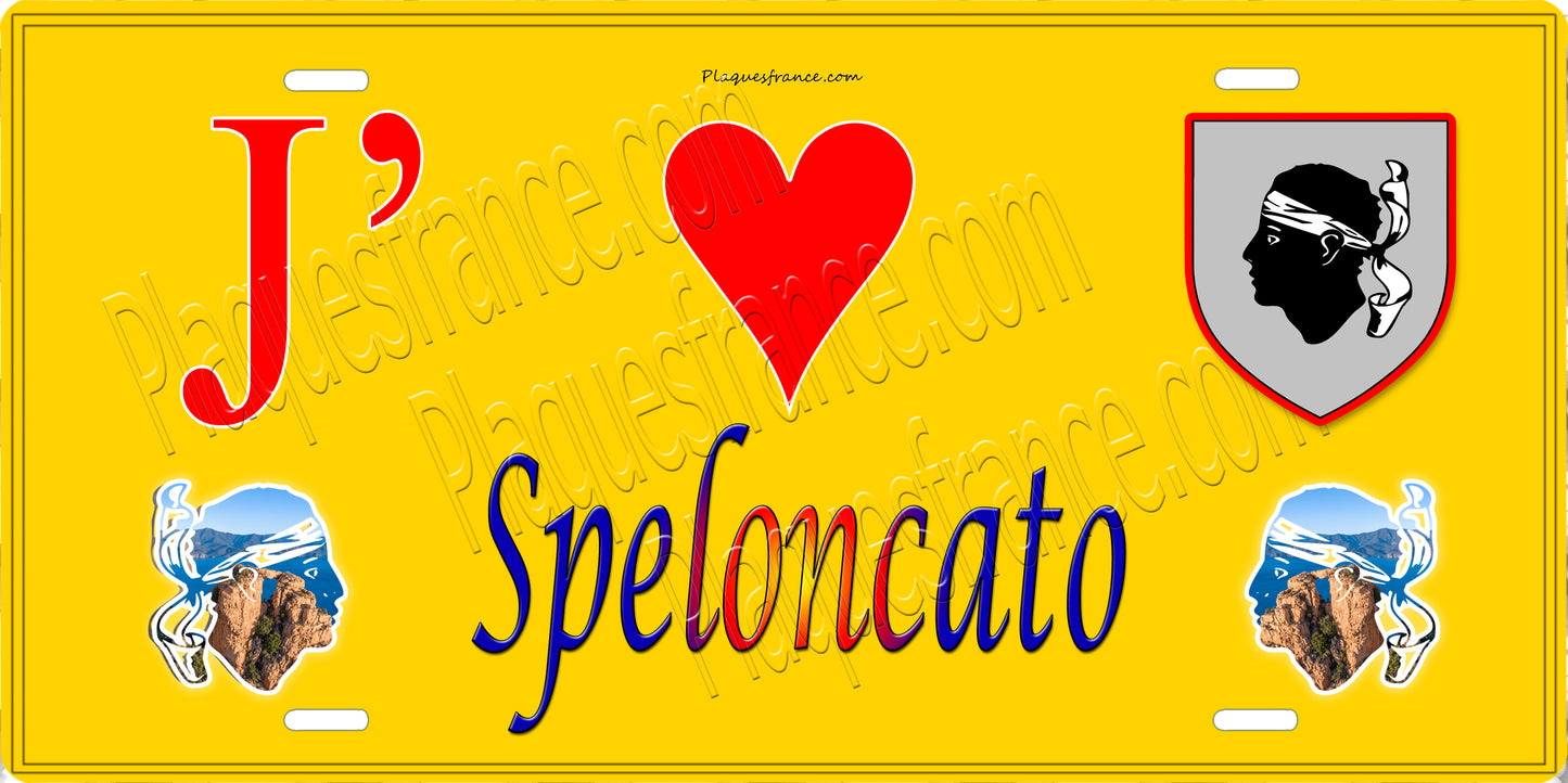 Plaque métal décorative 15 x 30 cm jaune J' ❤️ Speloncato Canton de l'Île-Rousse Haute-Corse
