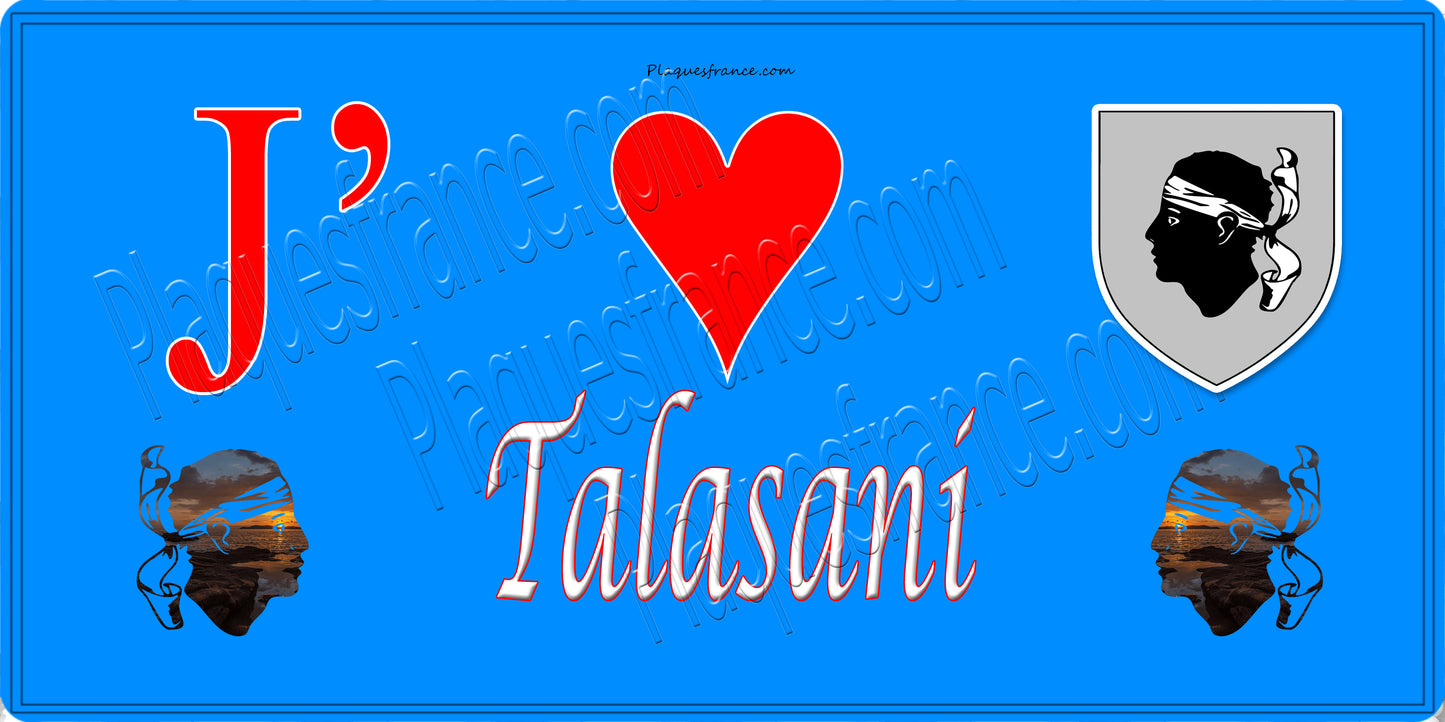 Plaque métal décorative 15 x 30 cm bleu J' ❤️ Talasani Canton de Casinca-Fumalto Haute-Corse