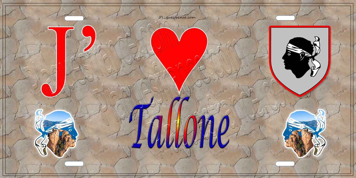 Plaque métal décorative 15 x 30 cm mur antique J' ❤️ Tallone Canton de Ghisonaccia Haute-Corse