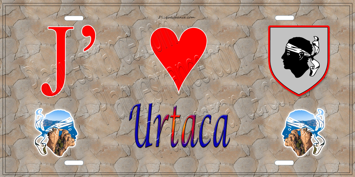 Plaque métal décorative 15 x 30 cm mur antique J' ❤️ Urtaca Canton de l'Île-Rousse Haute-Corse
