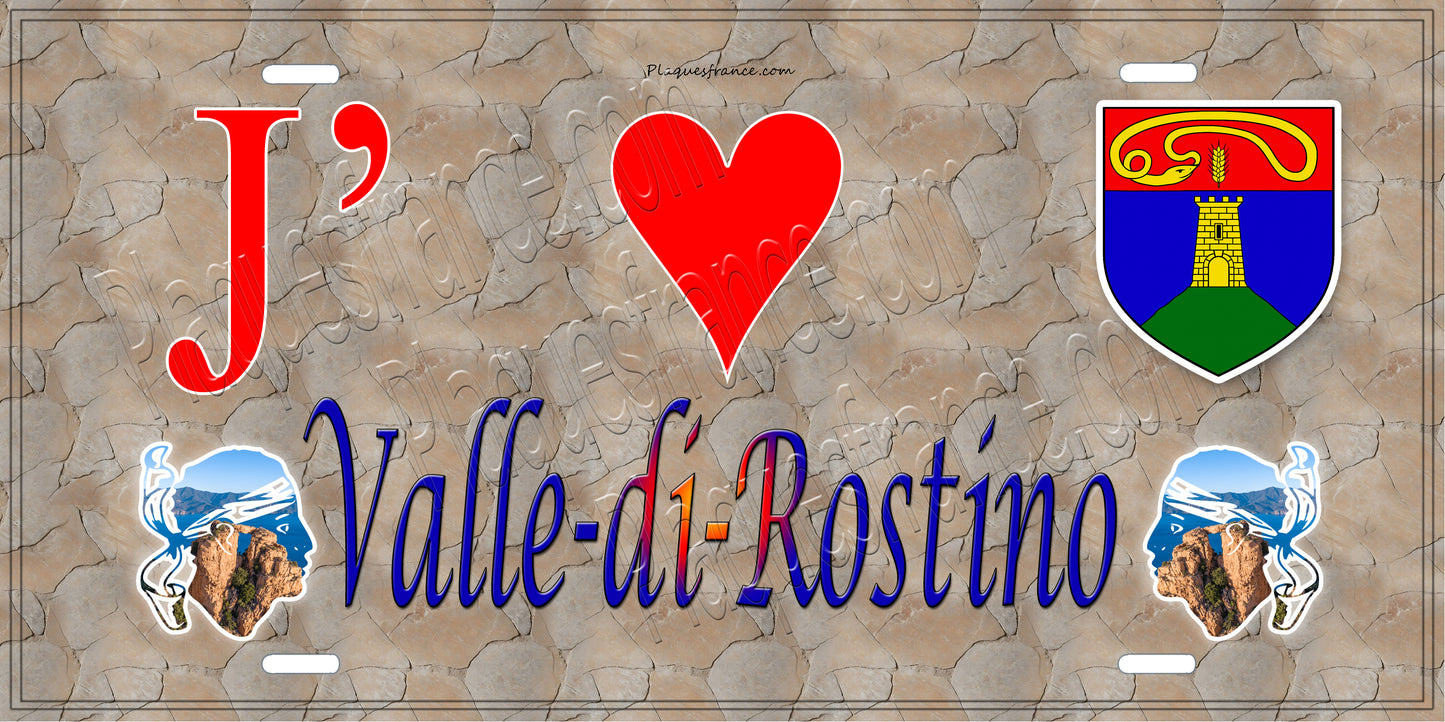 Plaque métal décorative 15 x 30 cm mur antique J' ❤️ Valle-di-Rostino Canton de Golo-Morosaglia Haute-Corse