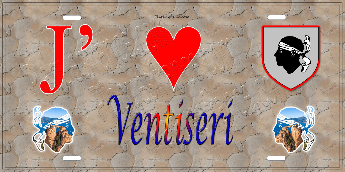 Plaque métal décorative 15 x 30 cm mur antique J' ❤️ Ventiseri Canton de Canton de Fiumorbo-Castello Haute-Corse