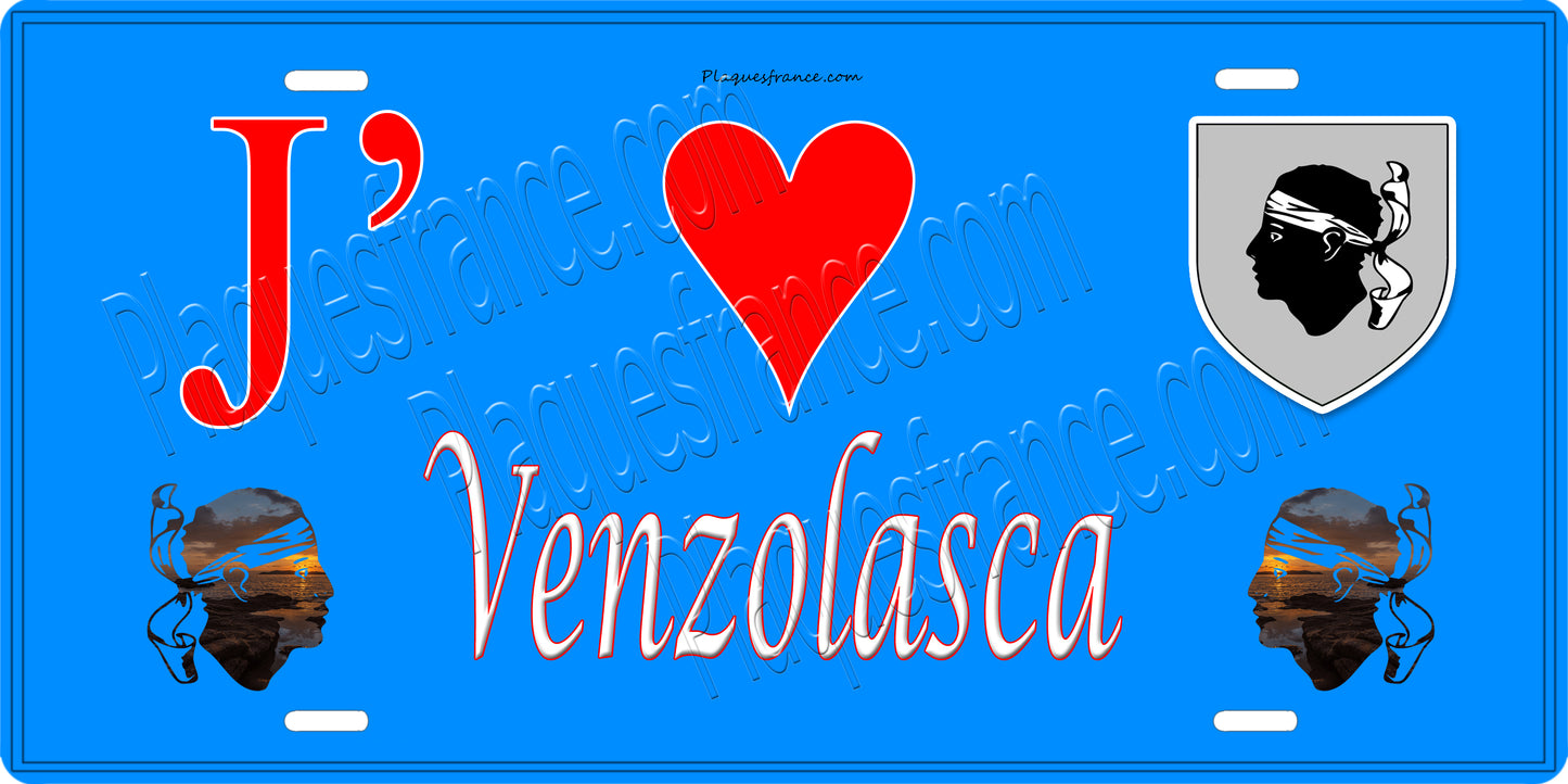 Plaque métal décorative 15 x 30 cm bleu J' ❤️ Venzolasca Canton de Canton de Casinca-Fumalto Haute-Corse