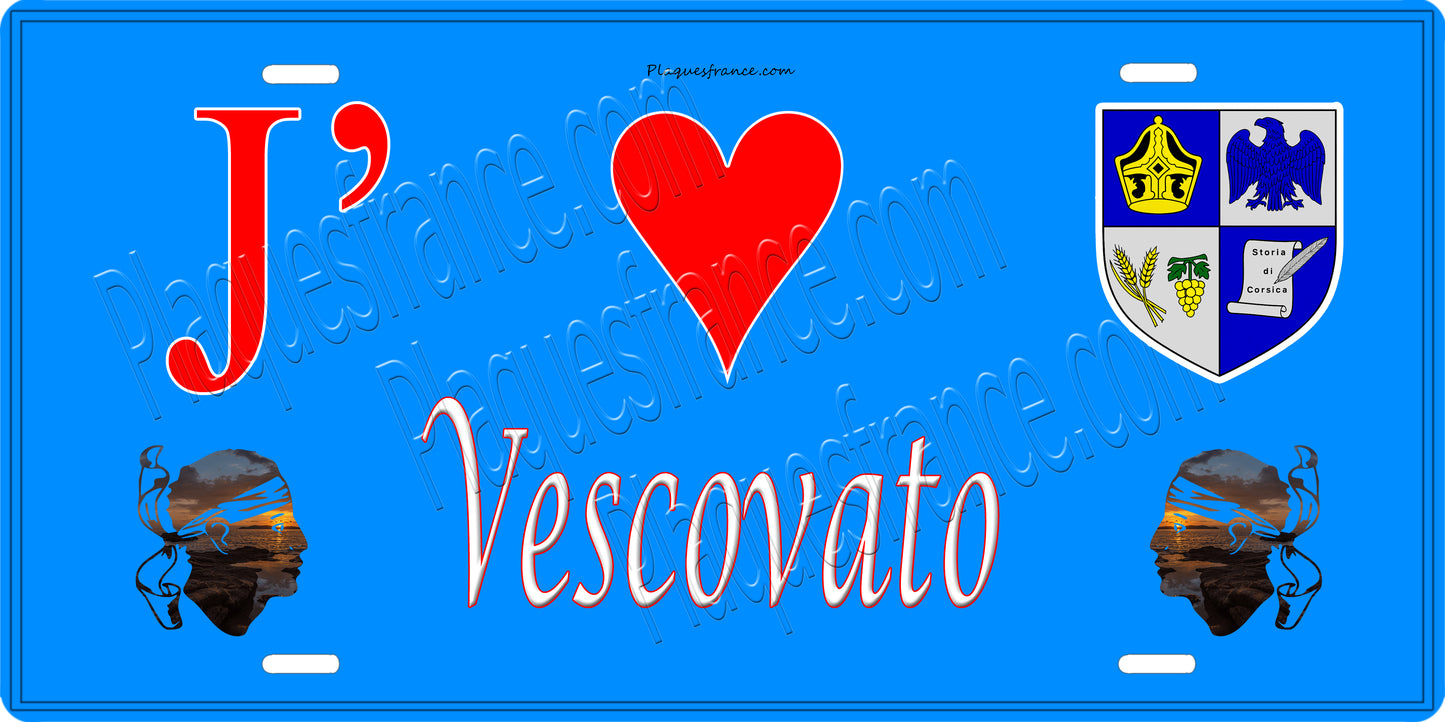 Plaque métal décorative 15 x 30 cm bleu J' ❤️ Vescovato Canton de la Casinca-Fumalto-Corse