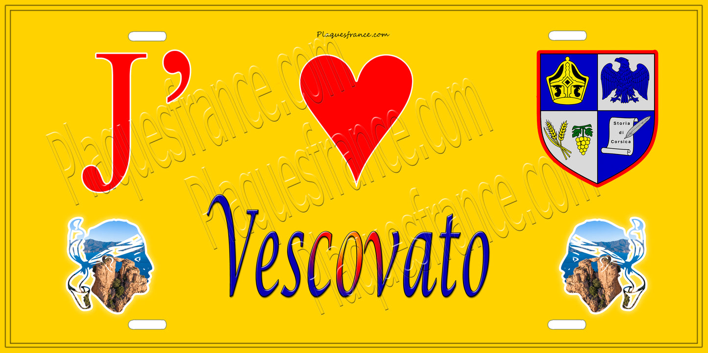 Plaque métal décorative 15 x 30 cm jaune J' ❤️ Vescovato Canton de la Casinca-Fumalto-Corse