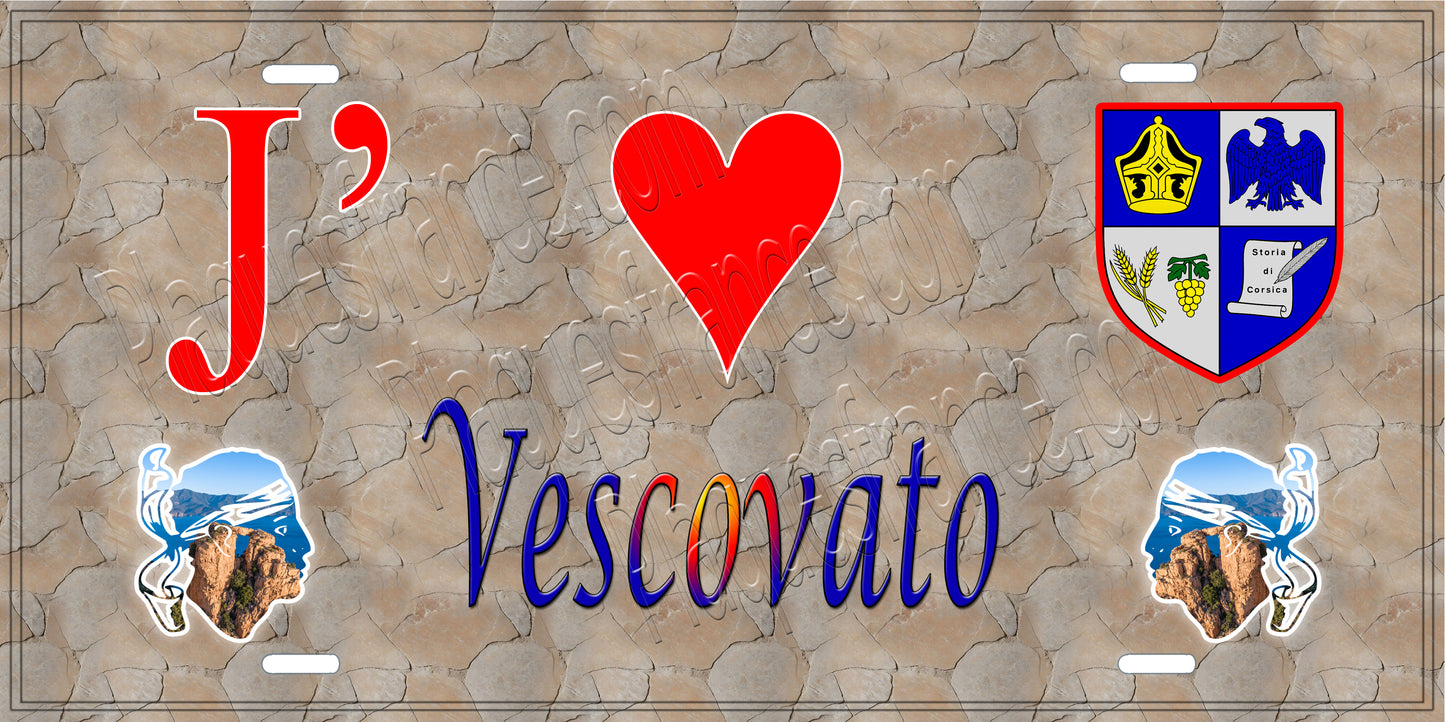 Plaque métal décorative 15 x 30 cm mur antique J' ❤️ Vescovato Canton de la Casinca-Fumalto-Corse