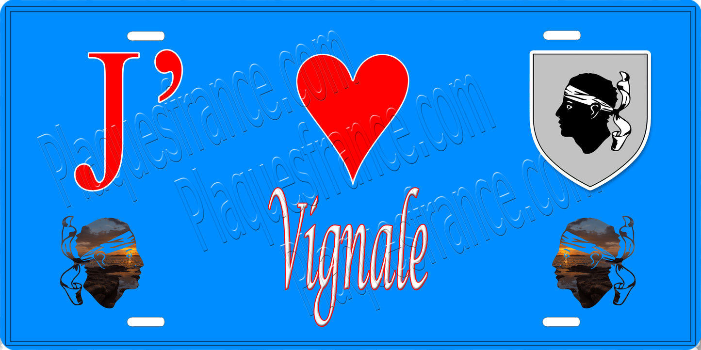 Plaque métal décorative 15 x 30 cm bleu J' ❤️ Vignale Canton de Borgo-Corse