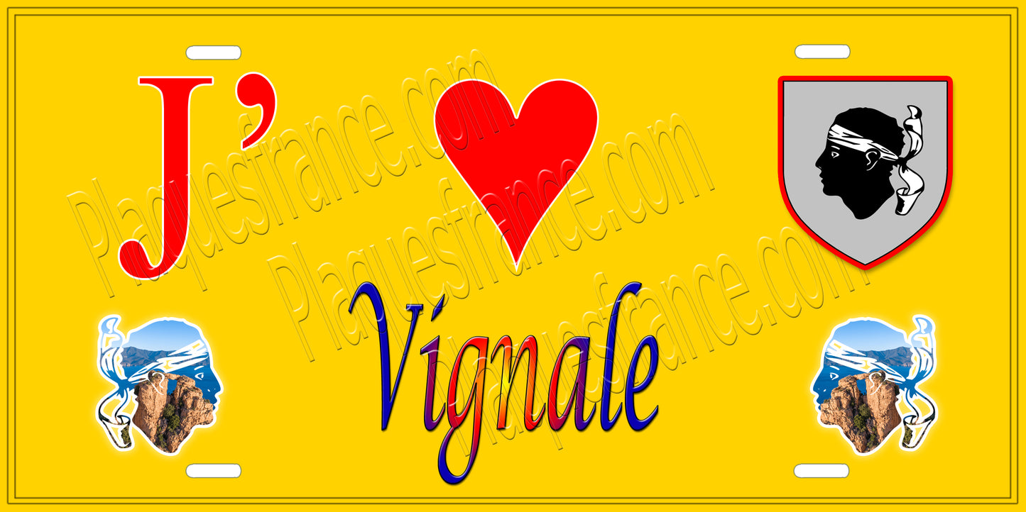 Plaque métal décorative 15 x 30 cm jaune J' ❤️ Vignale Canton de Borgo-Corse