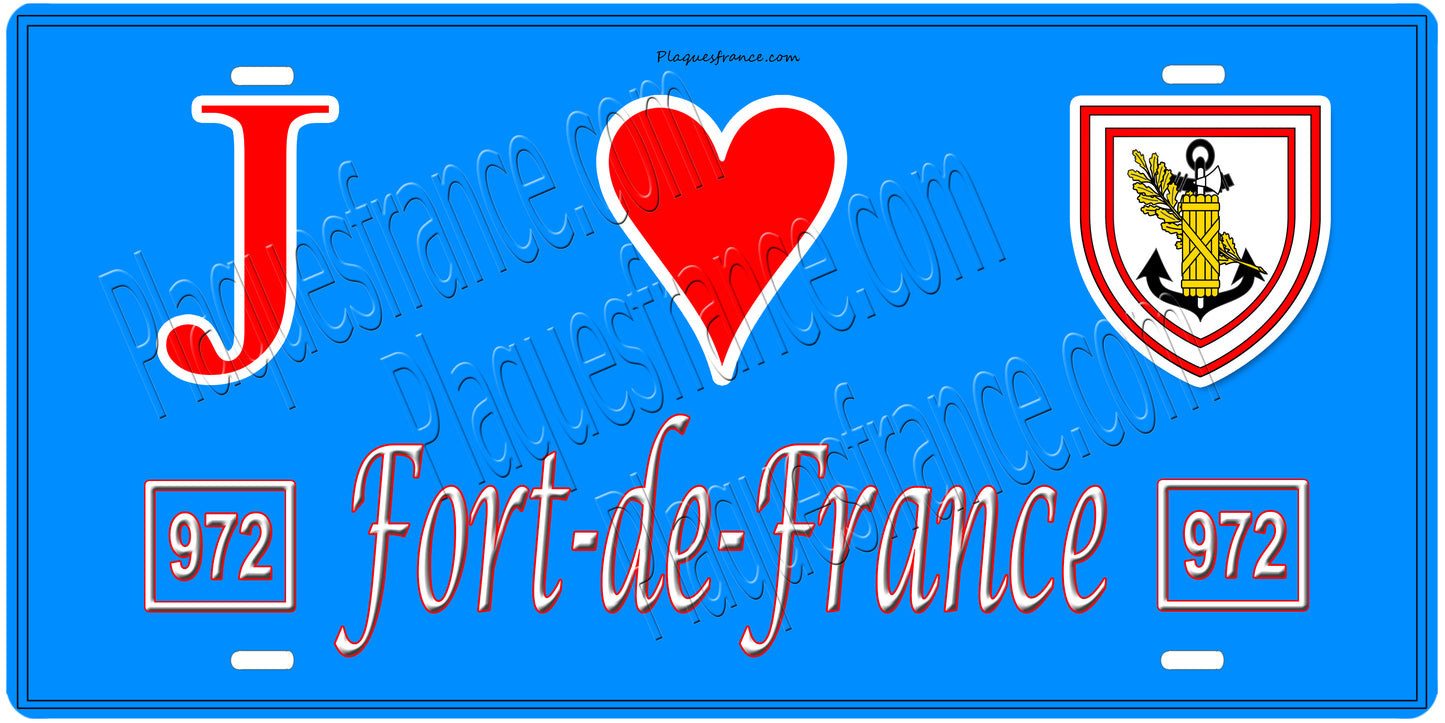 Plaque métal décorative, J' ❤️Fort de France, Martinique (972), Outre Mer