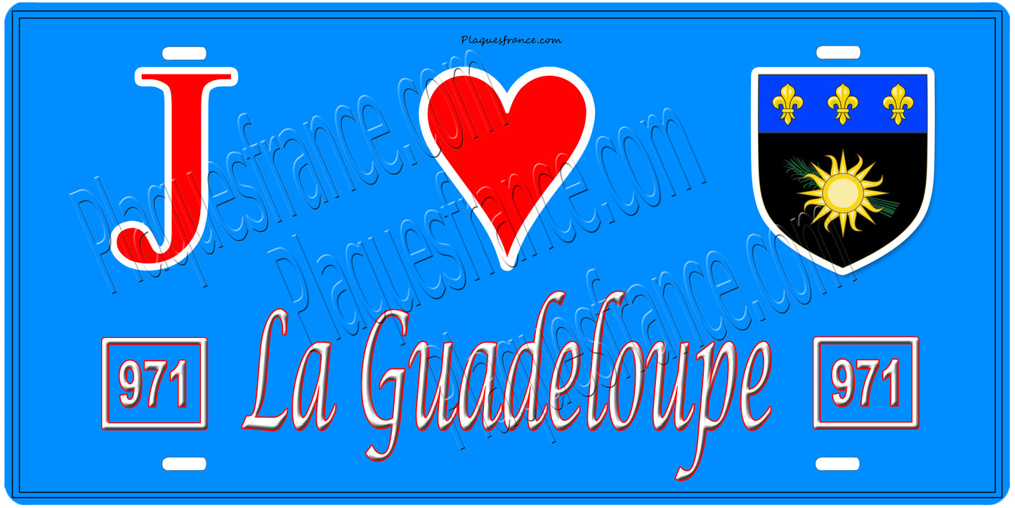 Plaque métal décorative, J' ❤️La Guadeloupe (971), Outre Mer