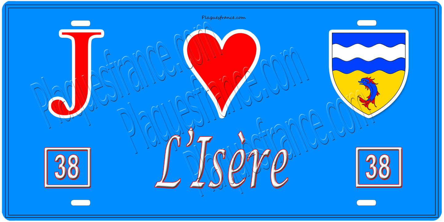 Plaque métal décorative, J' ❤️L'Isère (38), région Auvergne Rhône Alpes, France