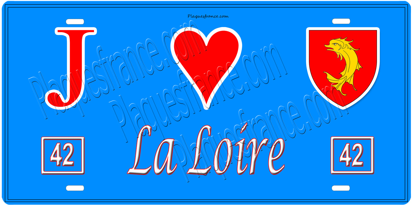 Plaque métal décorative, J' ❤️La Loire (42), région Auvergne Rhône Alpes, France