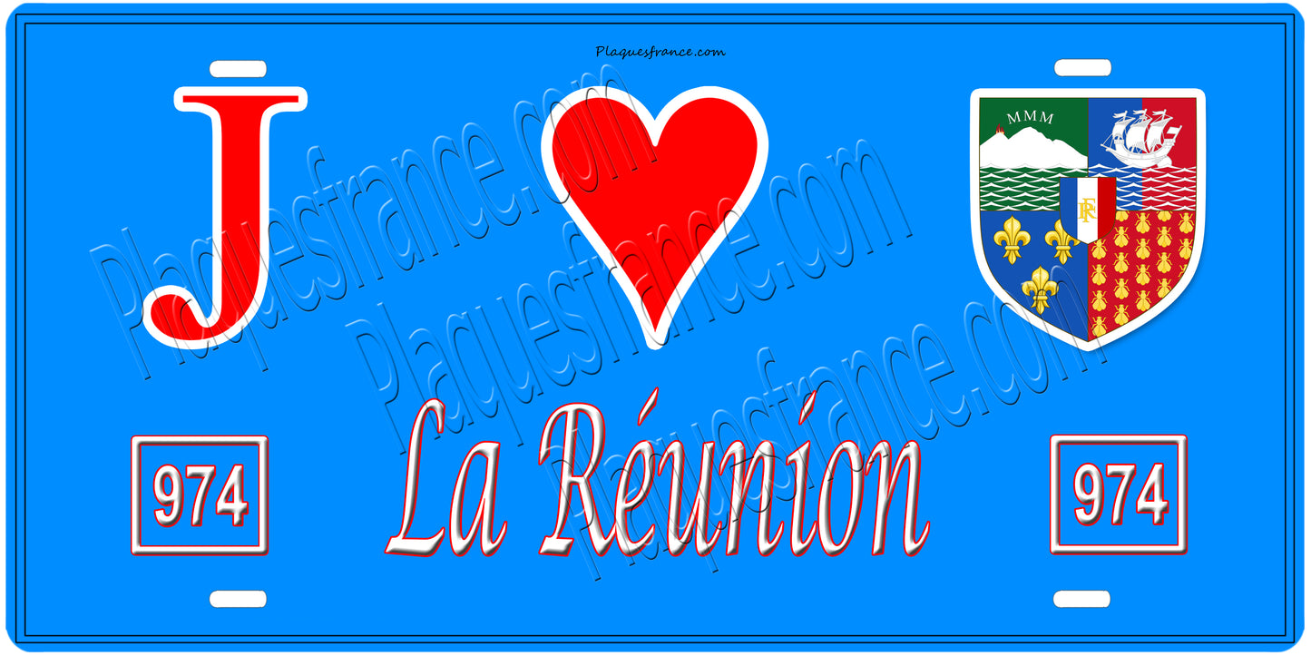 Plaque métal décorative, J' ❤️La Réunion (974), Outre Mer