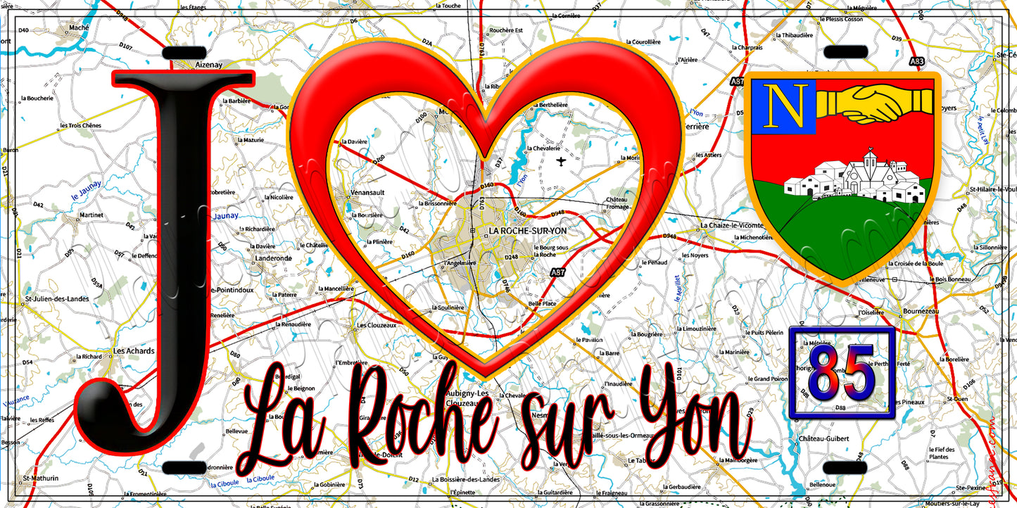 Plaque métal décorative, J' ❤️La Roche sur Yon, Vendée (85)