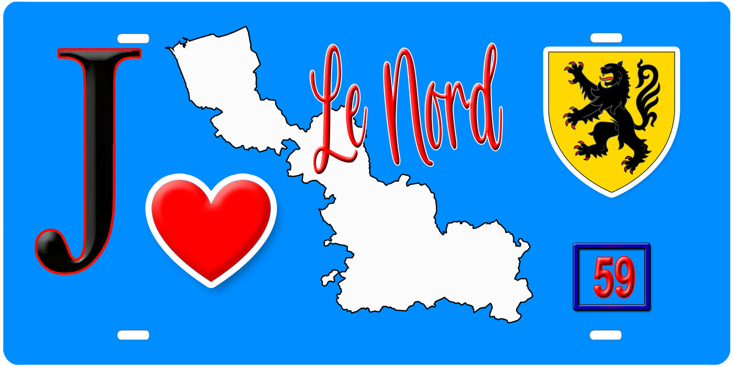 Plaque métal décorative, J' ❤️le Nord (59) région Hauts de France