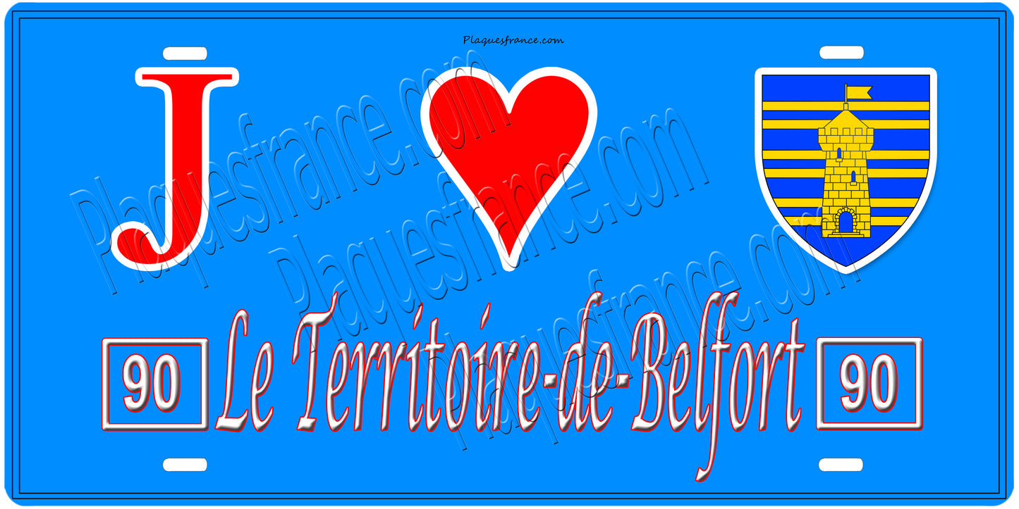 Plaque métal décorative J' ❤️ Le Territoire de Belfort (90)