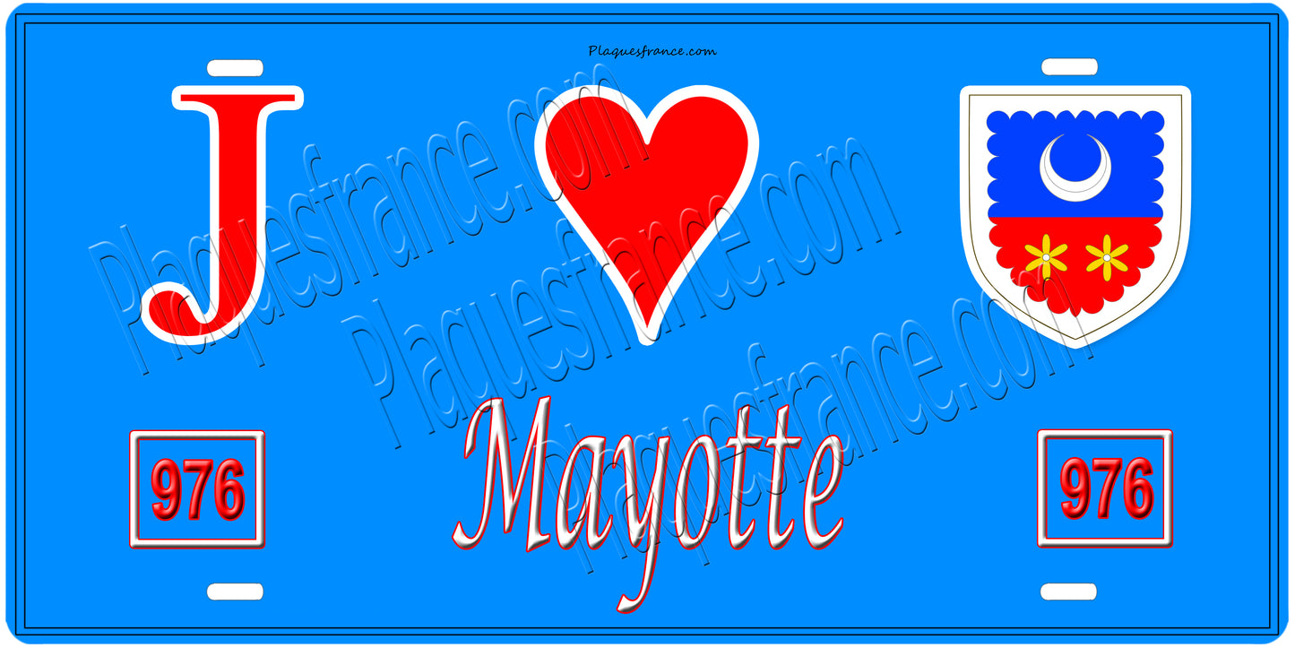 Plaque métal décorative, J' ❤️Mayotte (976), Outre Mer