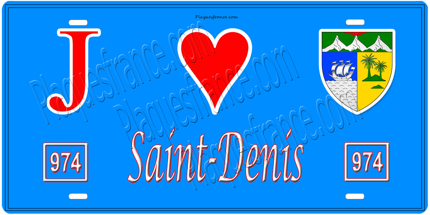Plaque métal décorative, J' ❤️Saint Denis, Réunion (974)