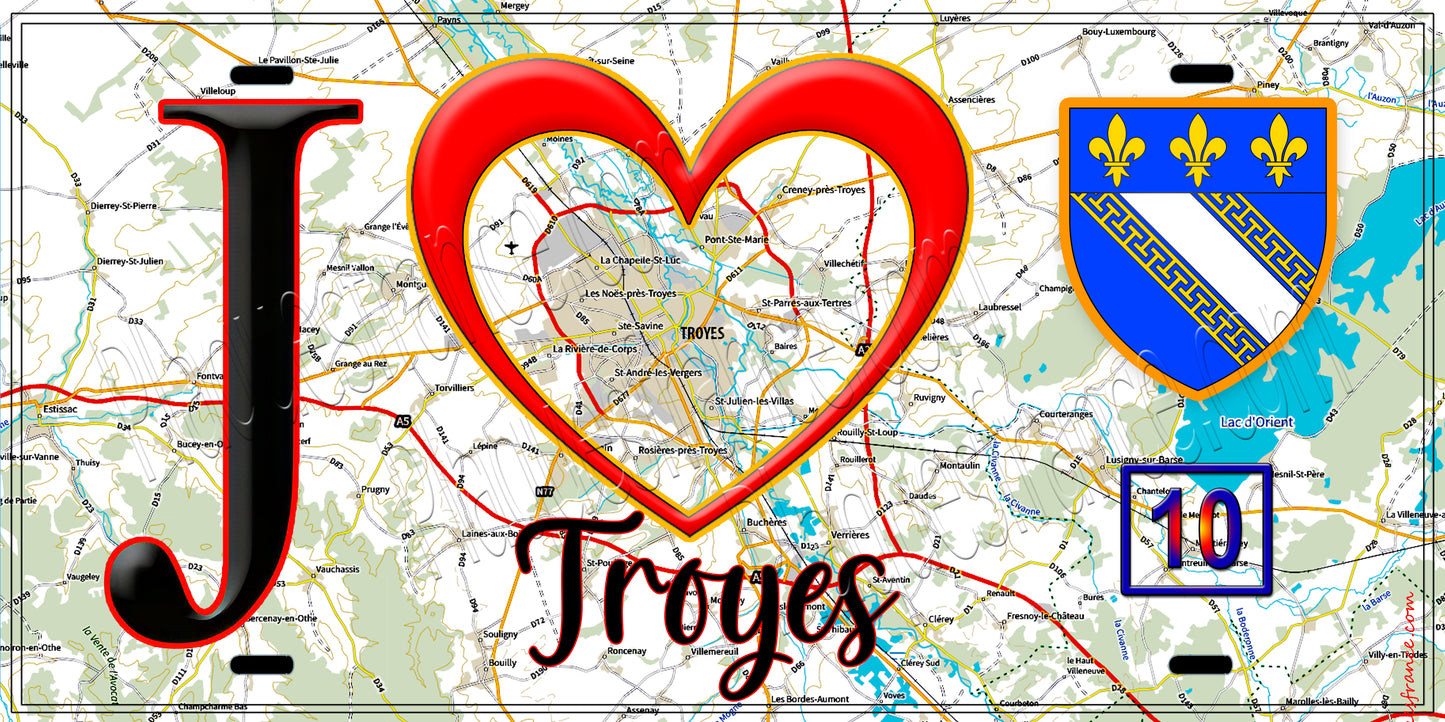 Plaque métal décorative, J' ❤️Troyes, Aube (10)