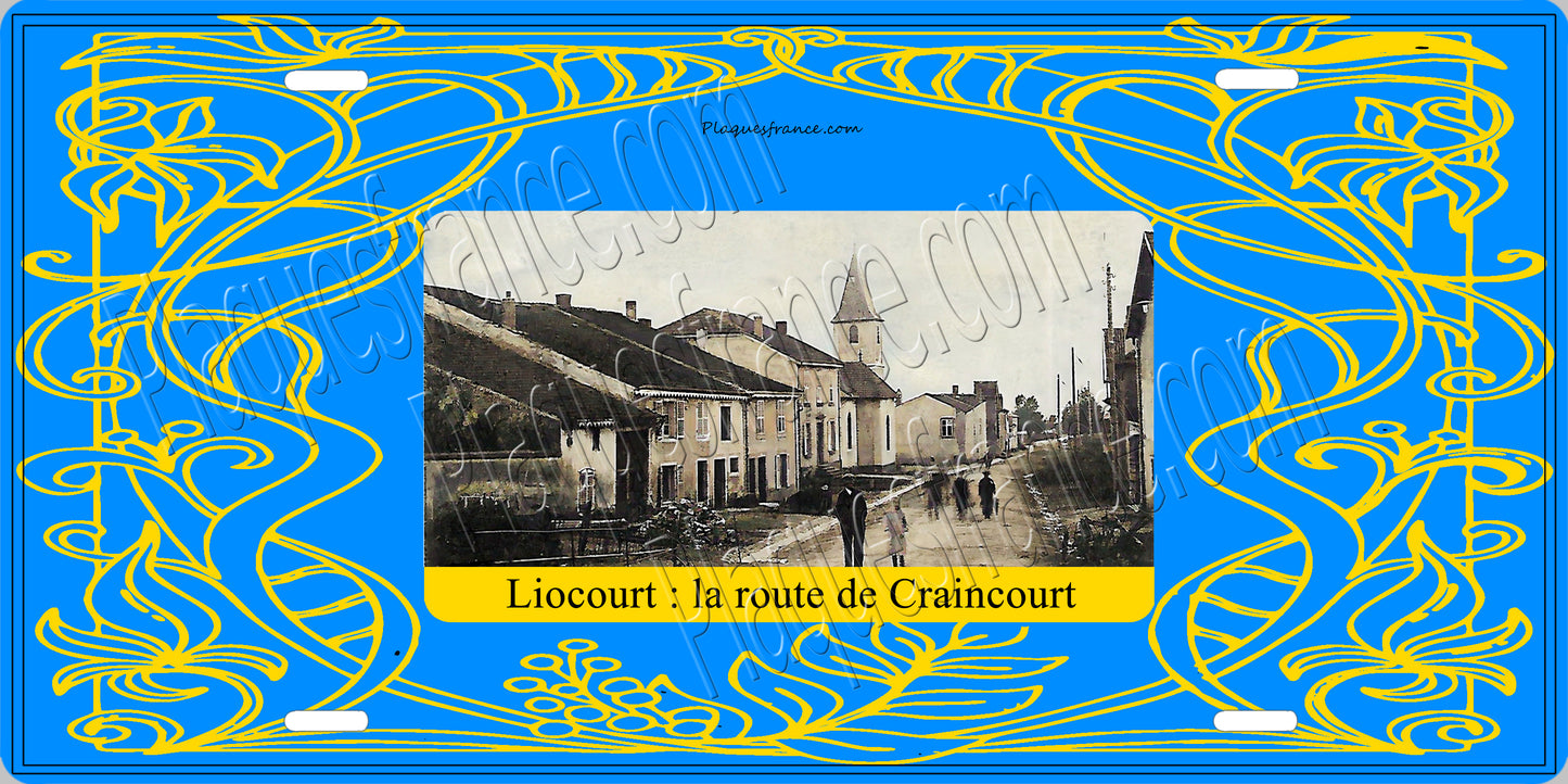 Plaque métal décorative 15 x 30 cm carte postale ancienne : La route de Craincourt à Liocourt canton du Saulnois Moselle 57