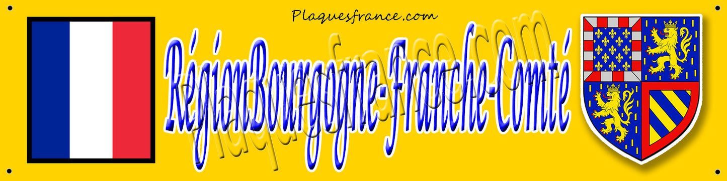 Plaque métal décorative Région Bourgogne Franche Comté Fomat 10 x40 cm - Plaquesfrance.com