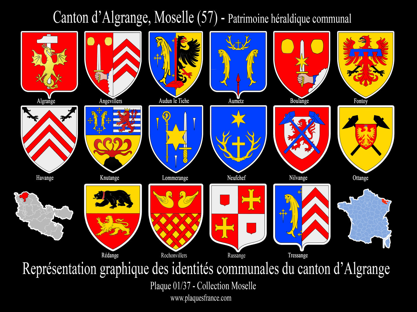 Plaque métal décorative Collector des blasons du canton d'Algrange Moselle 57