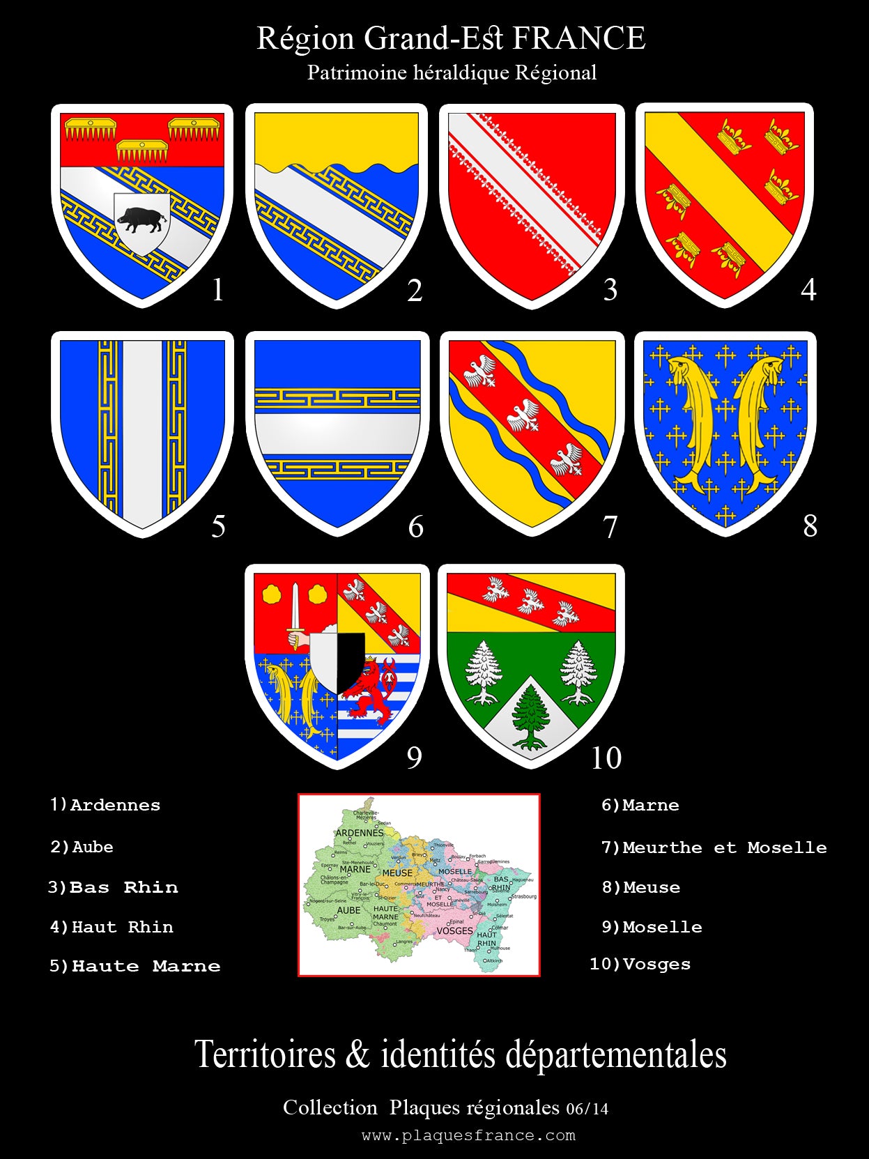 Plaque métal décorative Collector des blasons des départements du Grand-Est