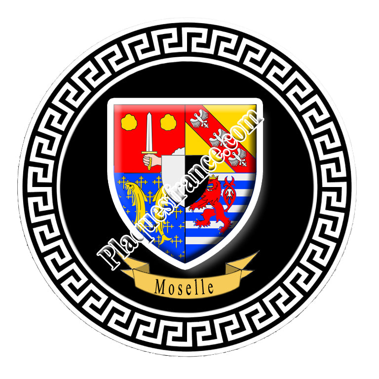 Plaque métal décorative ronde 30x30cm fond noir avec le blason de la Moselle