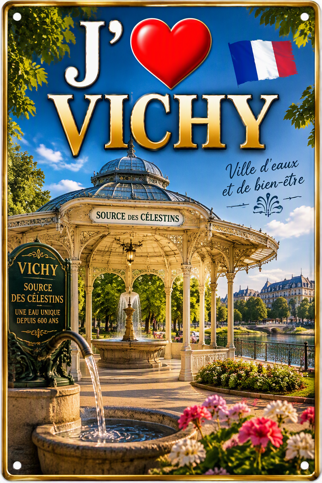 Plaque métal décorative 20 x 30 cm , J' ❤️Vichy