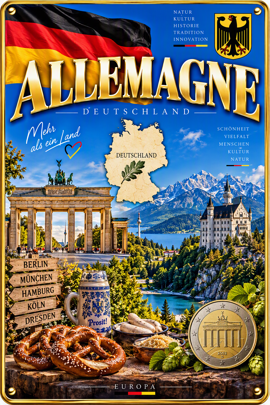 Plaque métal décorative 20 cm x 30 cm J' ❤️l' Allemagne