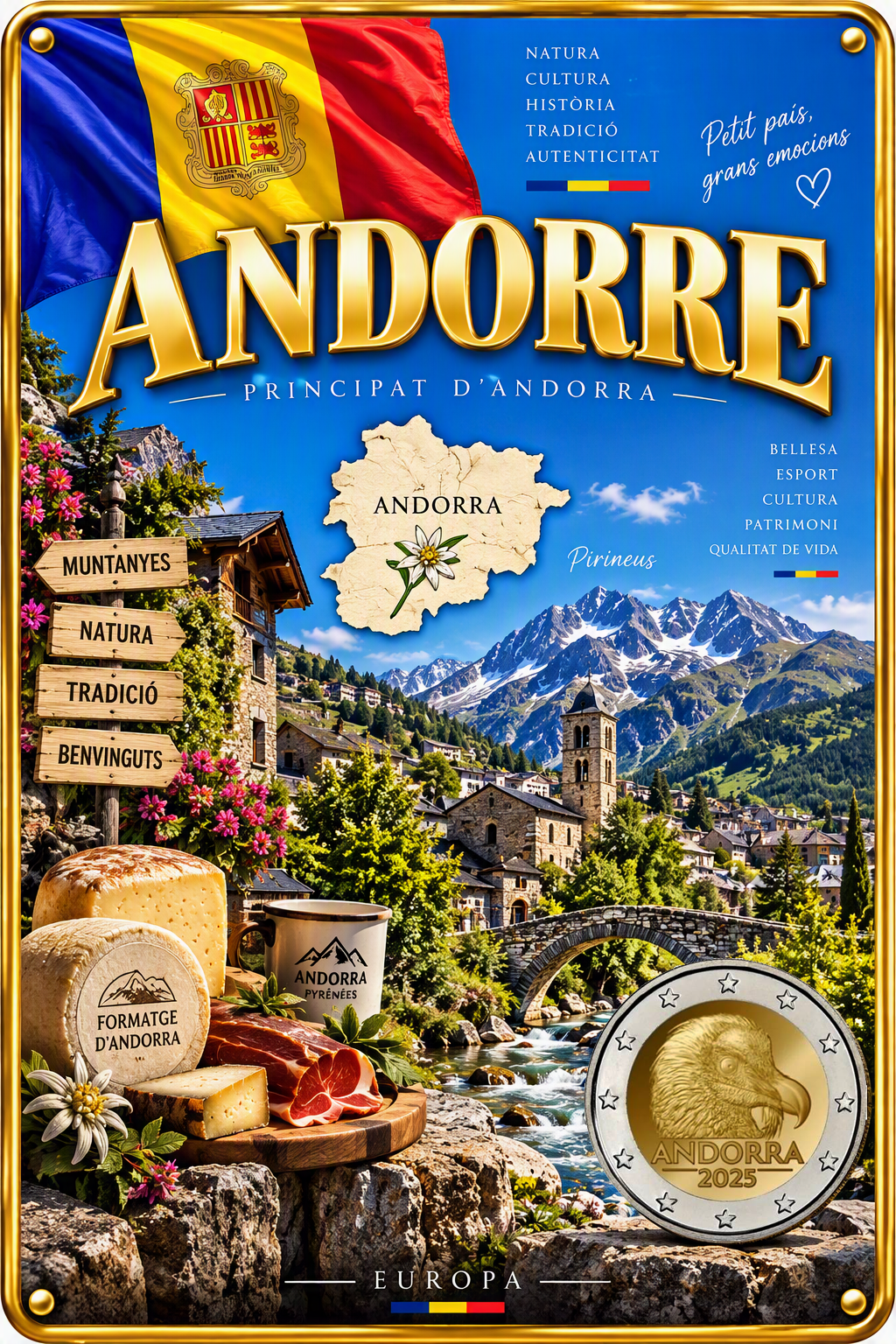 Plaque métal décorative 20 cm x 30 cm J' ❤️Andorre