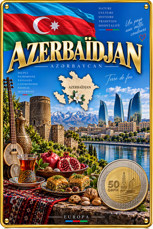 Plaque métal décorative 20 cm x 30 cm J' ❤️ l'Azerbaïdjan