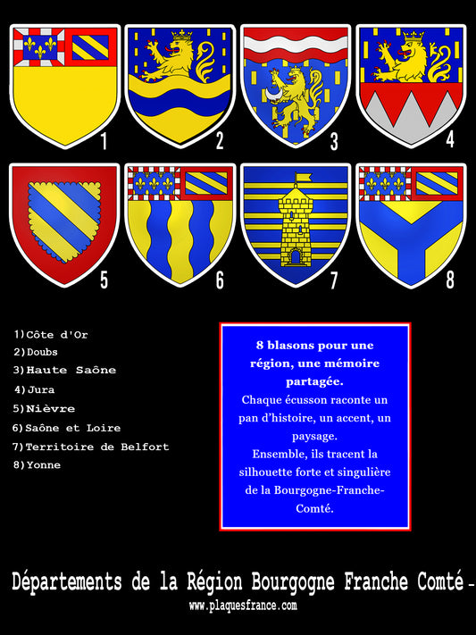 Plaque métal décorative Région Bourgogne Franche Comté Les départements