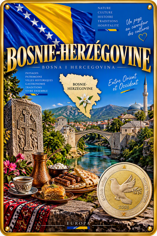 Plaque métal décorative 20 cm x 30 cm J' ❤️la Bosnie-Herzégovine