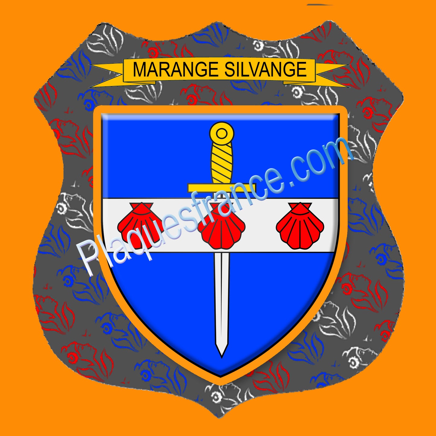 Plaque métal décorative format écusson Ø 30cm fond marianne blason Marange-Silvange, Moselle 57
