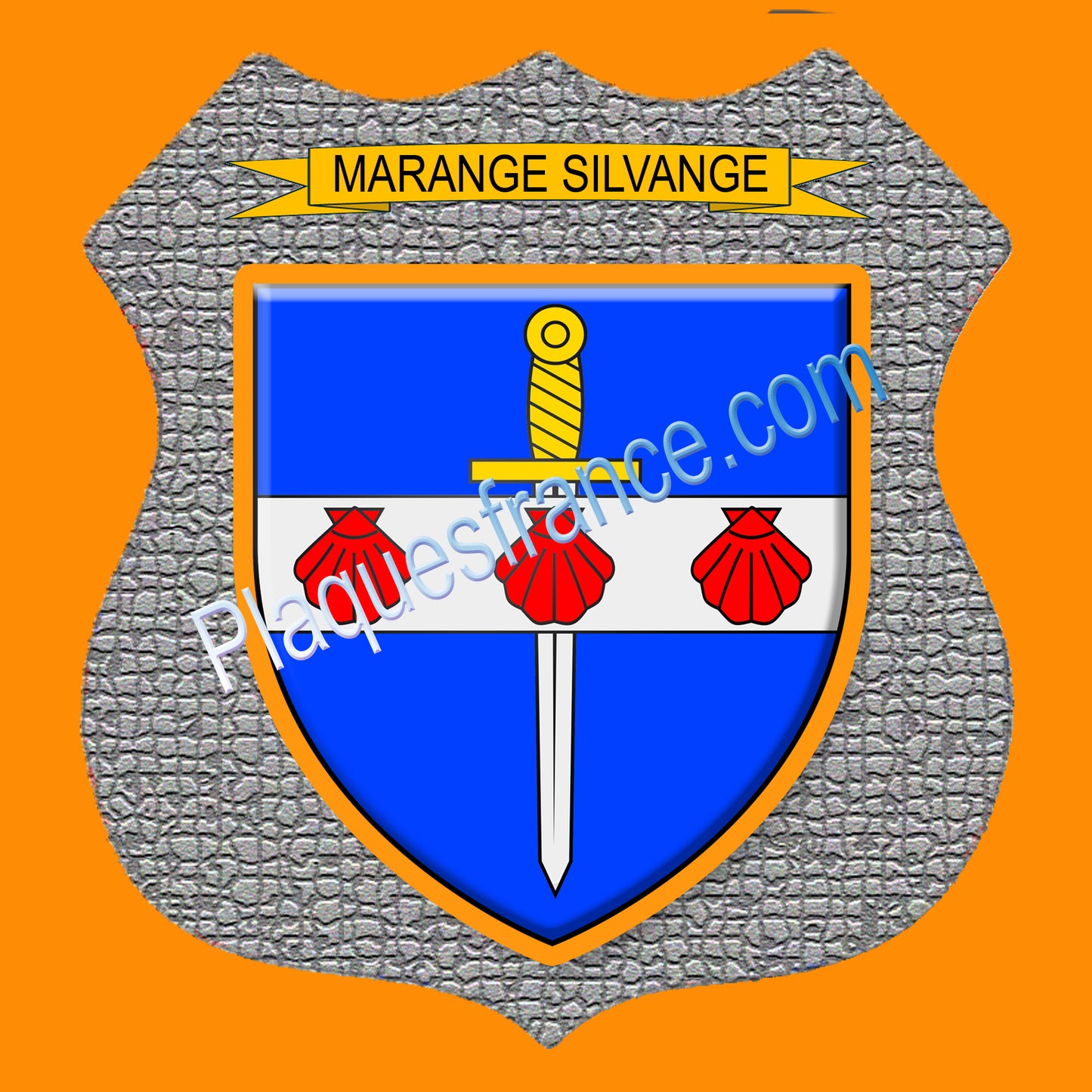 Plaque métal décorative format écusson Ø 30cm fond mozaique  blason Marange-Silvange, Moselle 57