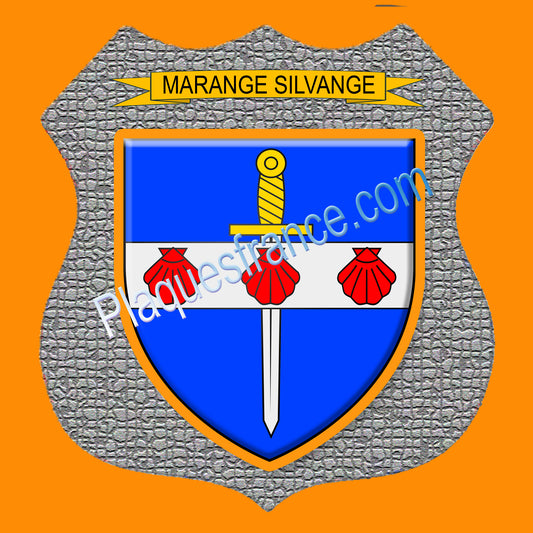 Plaque métal décorative format écusson Ø 30cm fond mozaique  blason Marange-Silvange, Moselle 57