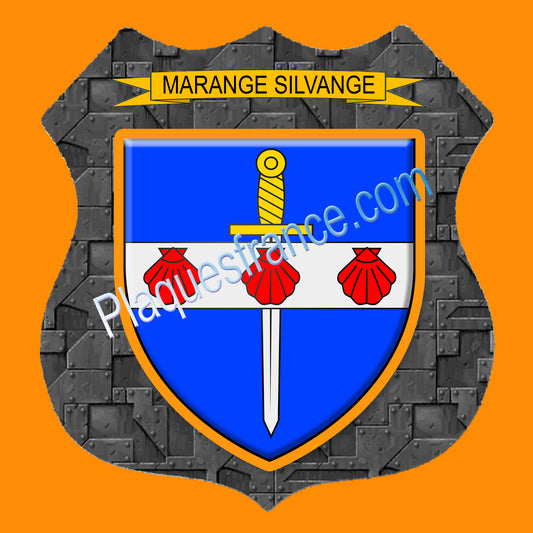 Plaque métal décorative format écusson Ø 30cm fond plaques métal  blason Marange-Silvange, Moselle 57