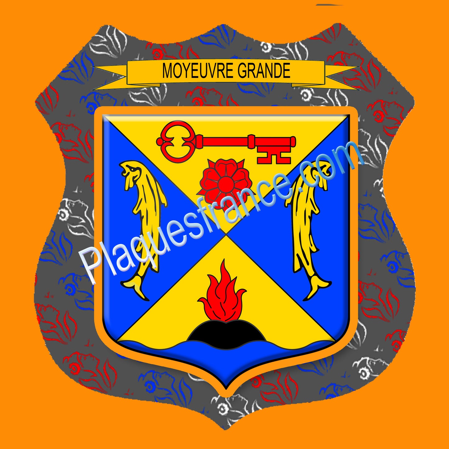 Plaque métal décorative format écusson Ø 30cm fond marianne blason Moyeuvre-Grande, Moselle 57