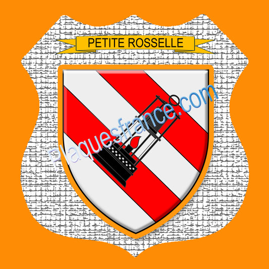 Plaque métal décorative format écusson Ø 30cm fond craquelures blason Petite-Rosselle, Moselle 57