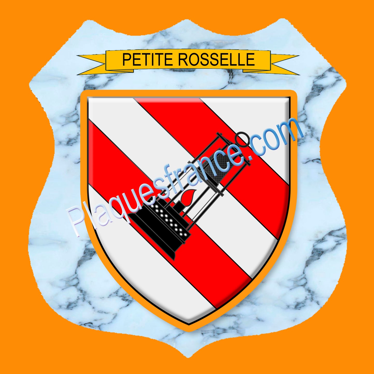 Plaque métal décorative format écusson Ø 30cm fond marbre blason Petite-Rosselle, Moselle 57