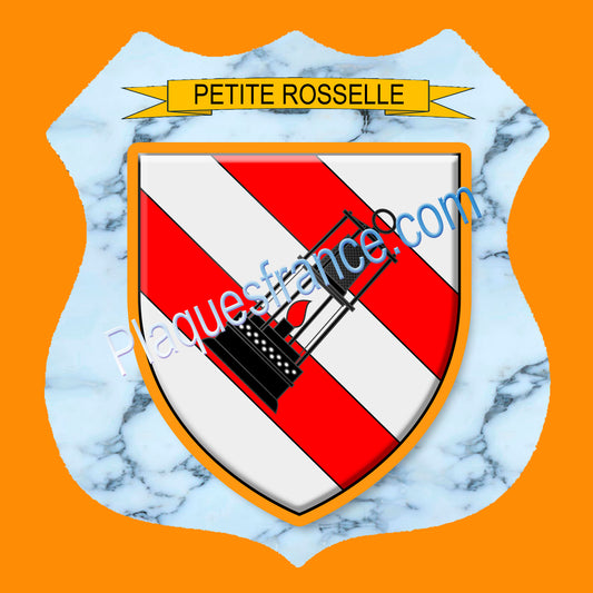 Plaque métal décorative format écusson Ø 30cm fond marbre blason Petite-Rosselle, Moselle 57