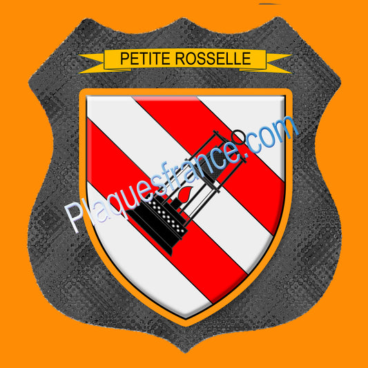 Plaque métal décorative format écusson Ø 30cm fond métal+verre blason Petite-Rosselle, Moselle 57