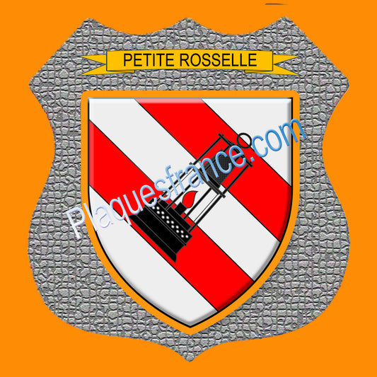 Plaque métal décorative format écusson Ø 30cm fond mozaique blason Petite-Rosselle, Moselle 57