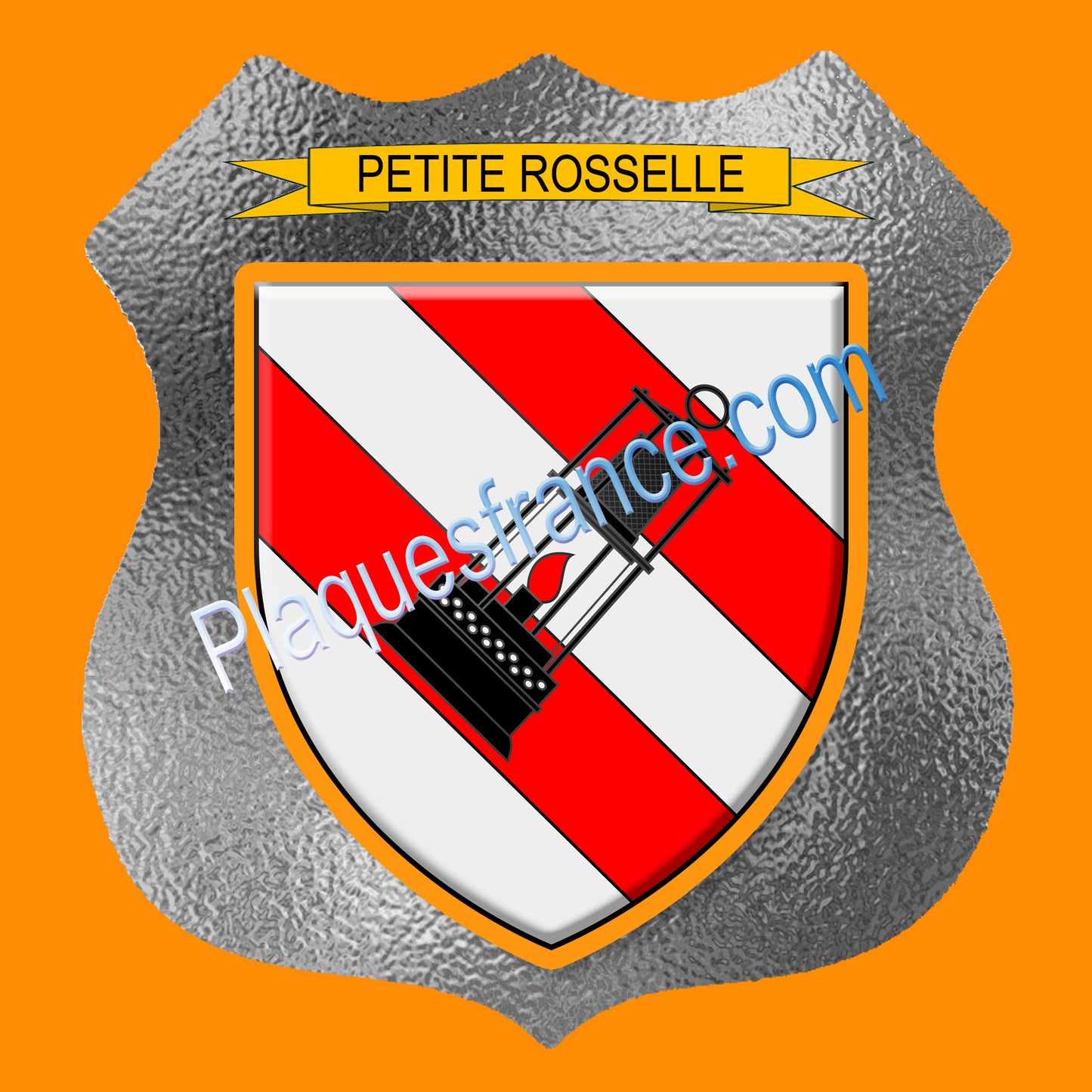 Plaque métal décorative format écusson Ø 30cm fond verre dépoli blason Petite-Rosselle, Moselle 57