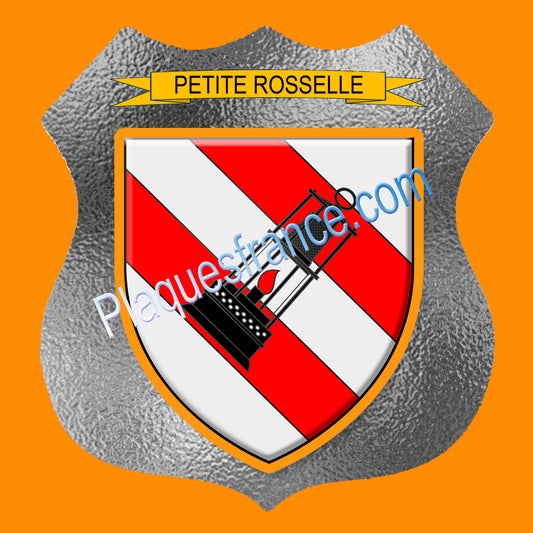 Plaque métal décorative format écusson Ø 30cm fond verre dépoli blason Petite-Rosselle, Moselle 57