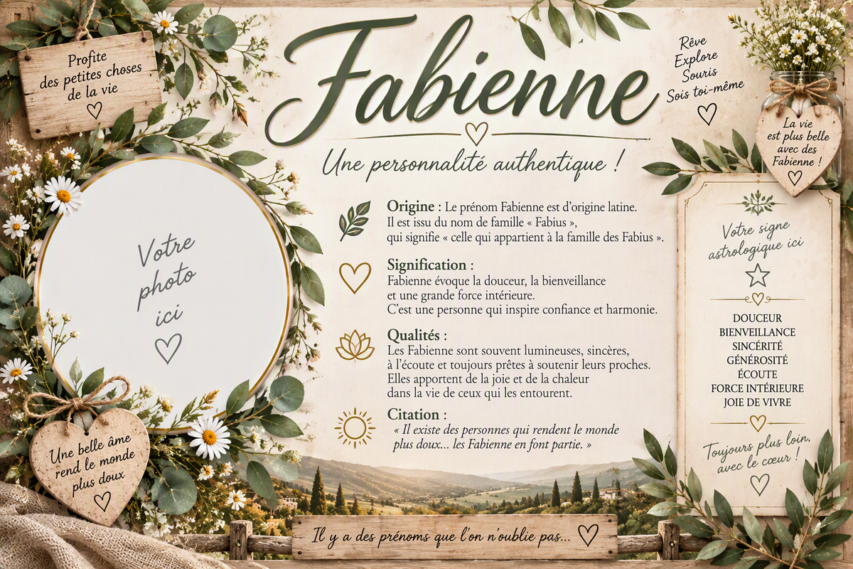 Plaque métal décorative, Fabienne (version nature)