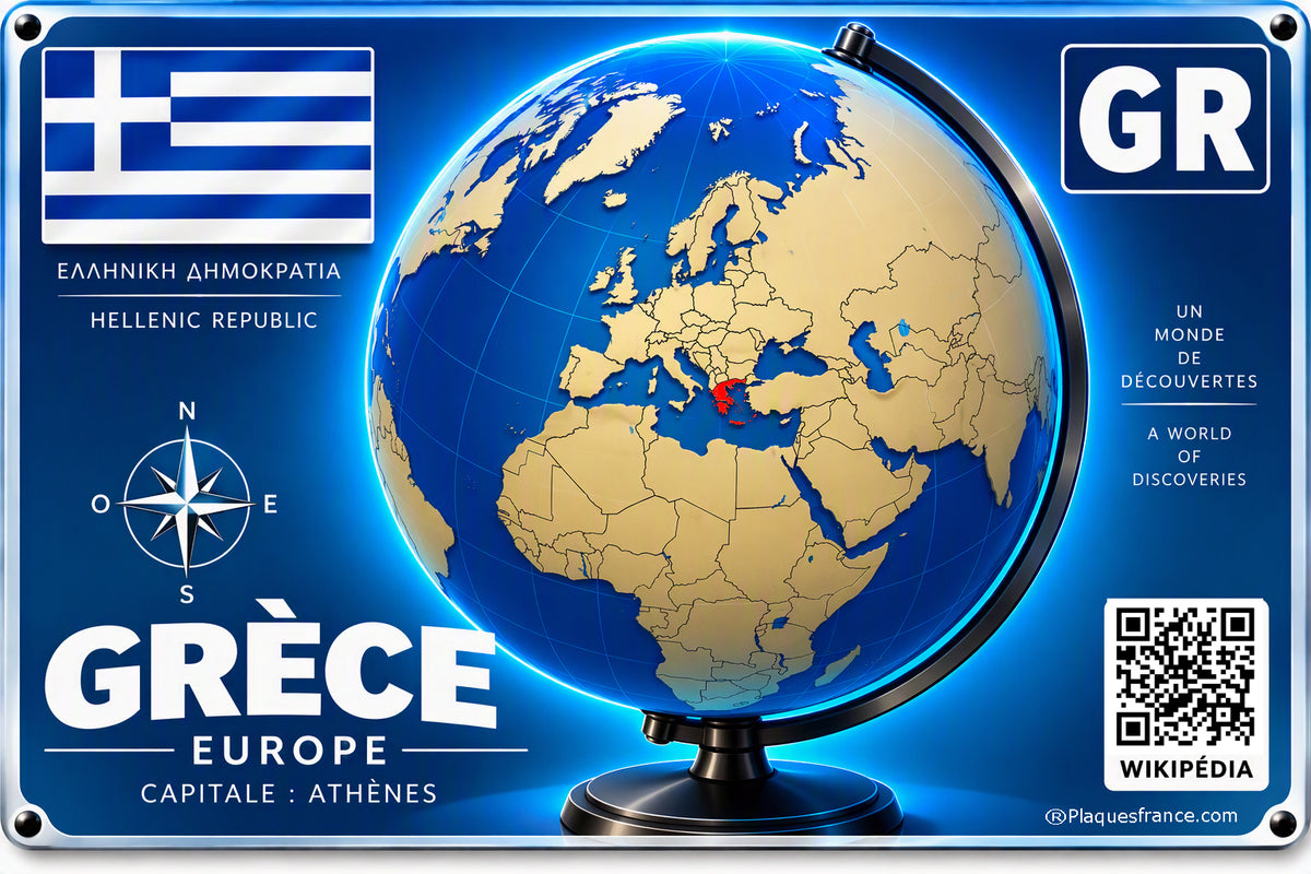 Plaque métal décorative 20 cm x 30 cm J' ❤️la Grèce Union Européenne