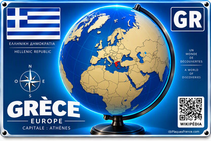 Plaque métal décorative 20 cm x 30 cm J' ❤️la Grèce Union Européenne